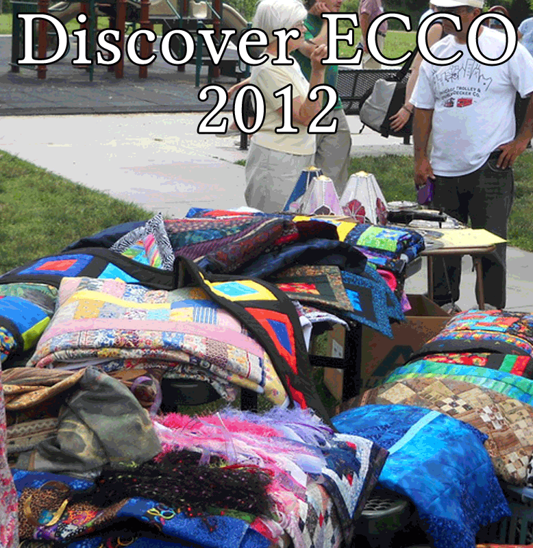 Discover ECCO 2012 photo header - quilt display and people chatting