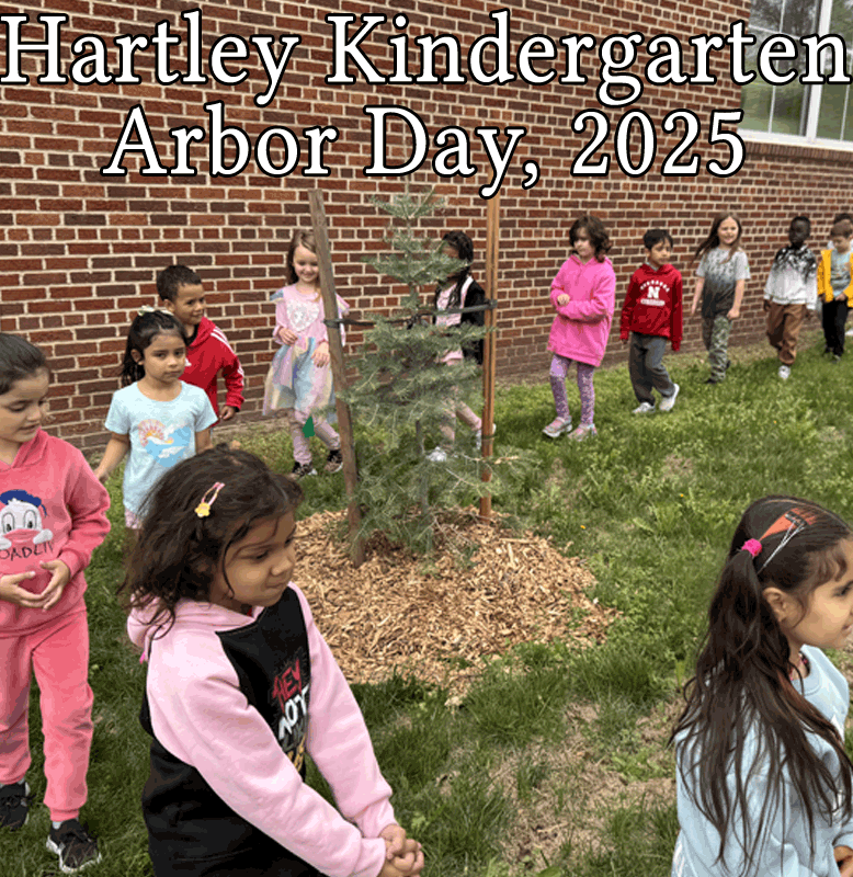 Hartley Elementary School Kindergartners and the tree they helped plant
